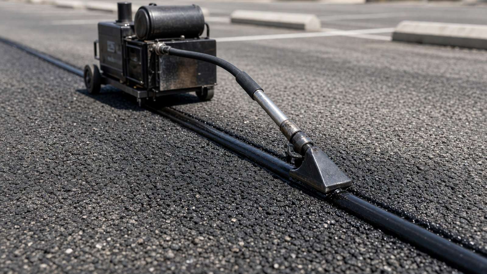 Hot-pour sealant being applied to a routed crack — Asphalt Crack Sealing & Crack Filling in Riverside, CA