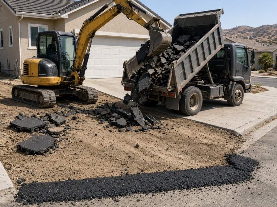 Old driveway being removed before replacement — Asphalt Driveway Paving & Installation in Riverside, CA