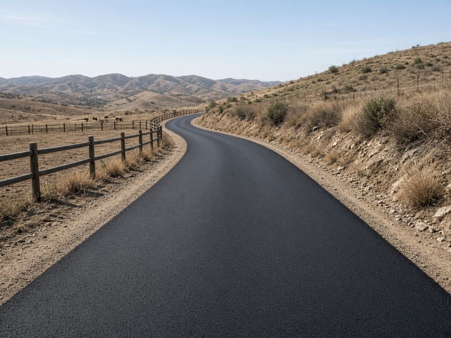 Long private driveway freshly paved on a rural lot — Asphalt Driveway Paving & Installation in Riverside, CA