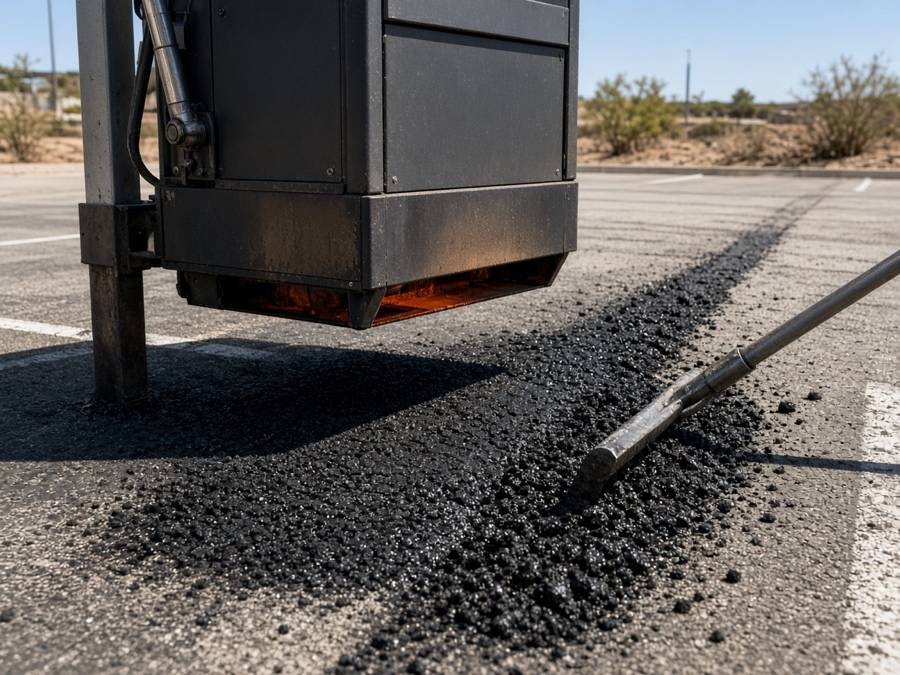 Infrared heater softening asphalt for a seamless repair — Asphalt Repair & Patching in Riverside, CA