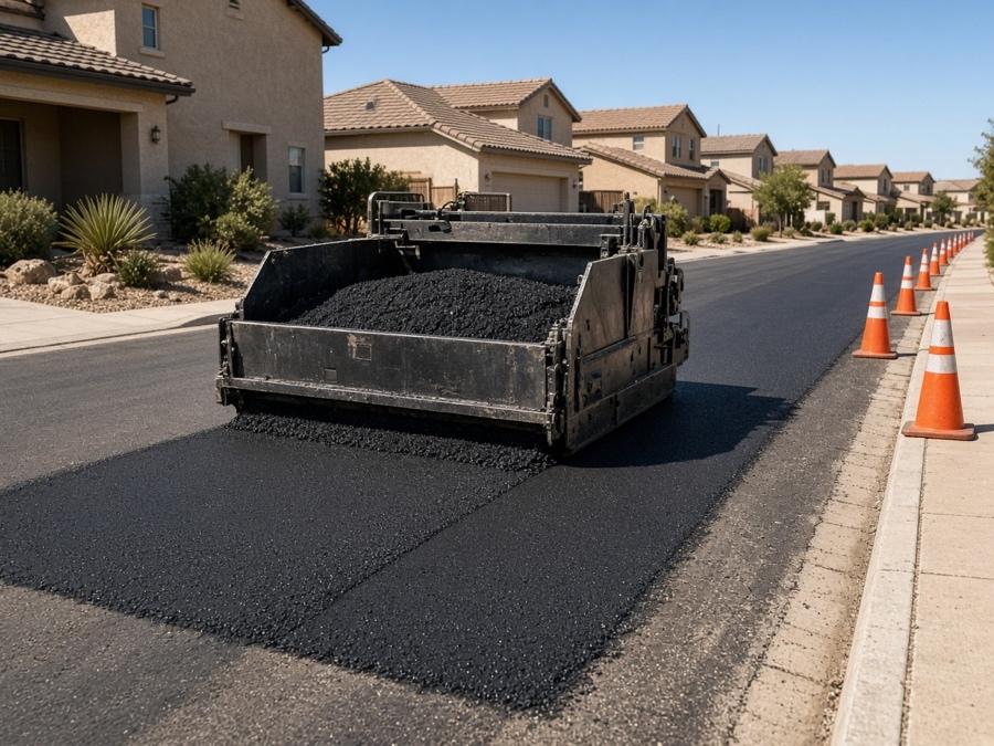Slurry seal being spread on a private street — Chip Seal, Tar & Chip and Slurry Seal in Riverside, CA