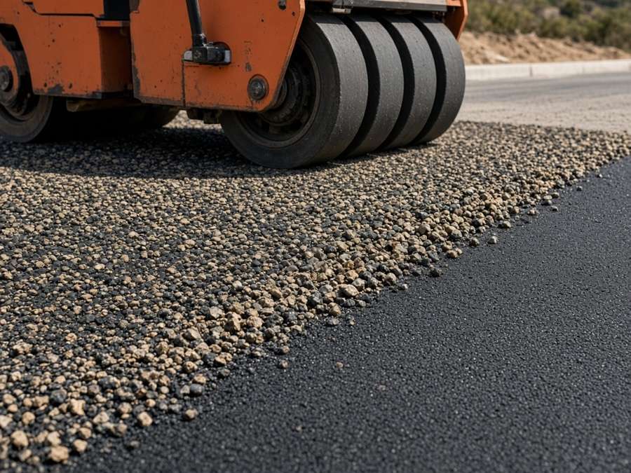 Roller seating aggregate on a fresh chip seal — Chip Seal, Tar & Chip and Slurry Seal in Riverside, CA