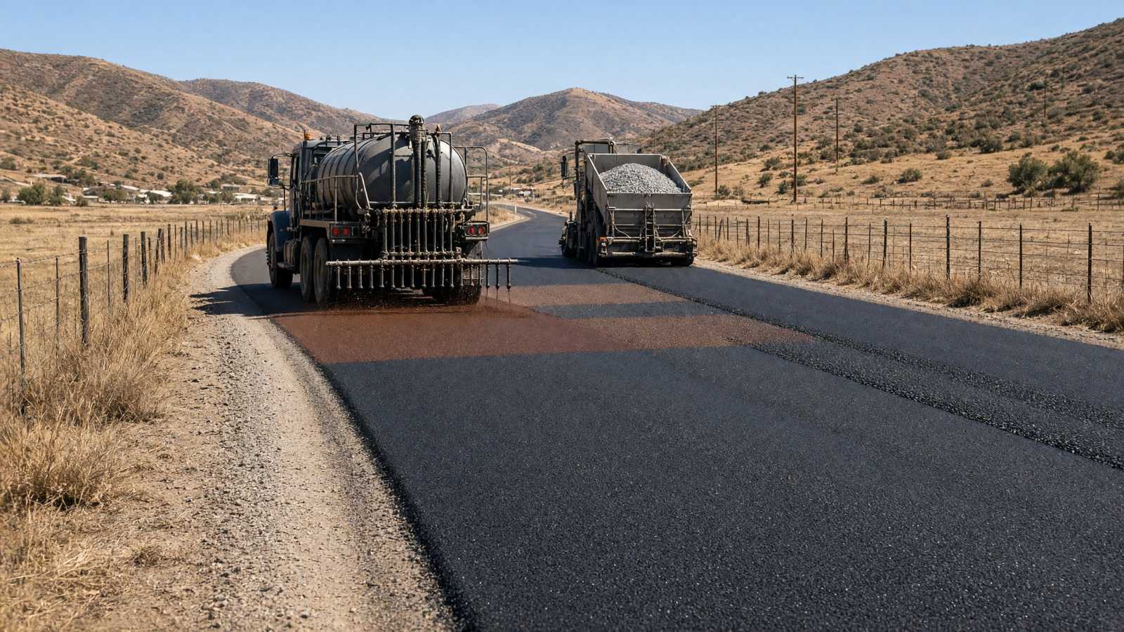 Emulsion being sprayed for a chip seal on a rural driveway — Chip Seal, Tar & Chip and Slurry Seal in Riverside, CA