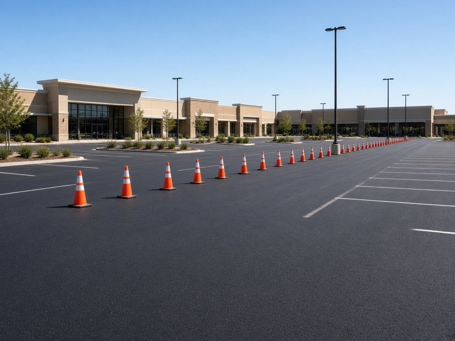 Phased parking lot paving with half the lot open — Commercial Asphalt Paving & Parking Lot Services in Riverside, CA