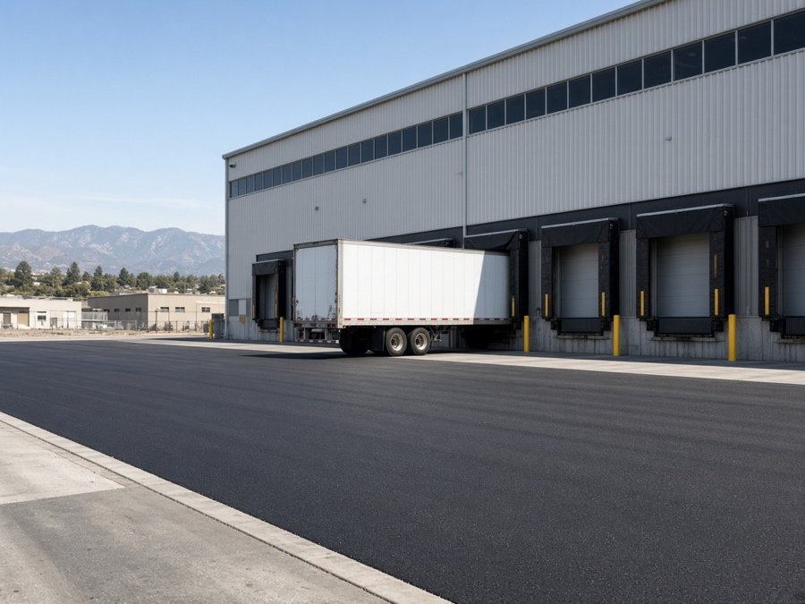 Heavy-duty asphalt apron at warehouse loading docks — Commercial Asphalt Paving & Parking Lot Services in Riverside, CA