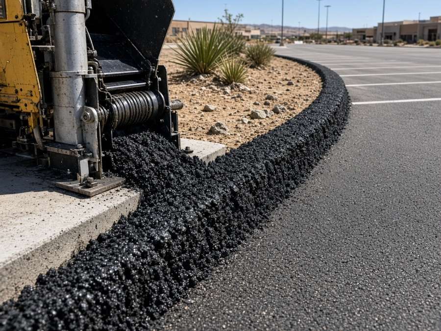Asphalt curb being extruded along a lot island — Commercial Asphalt Paving & Parking Lot Services in Riverside, CA