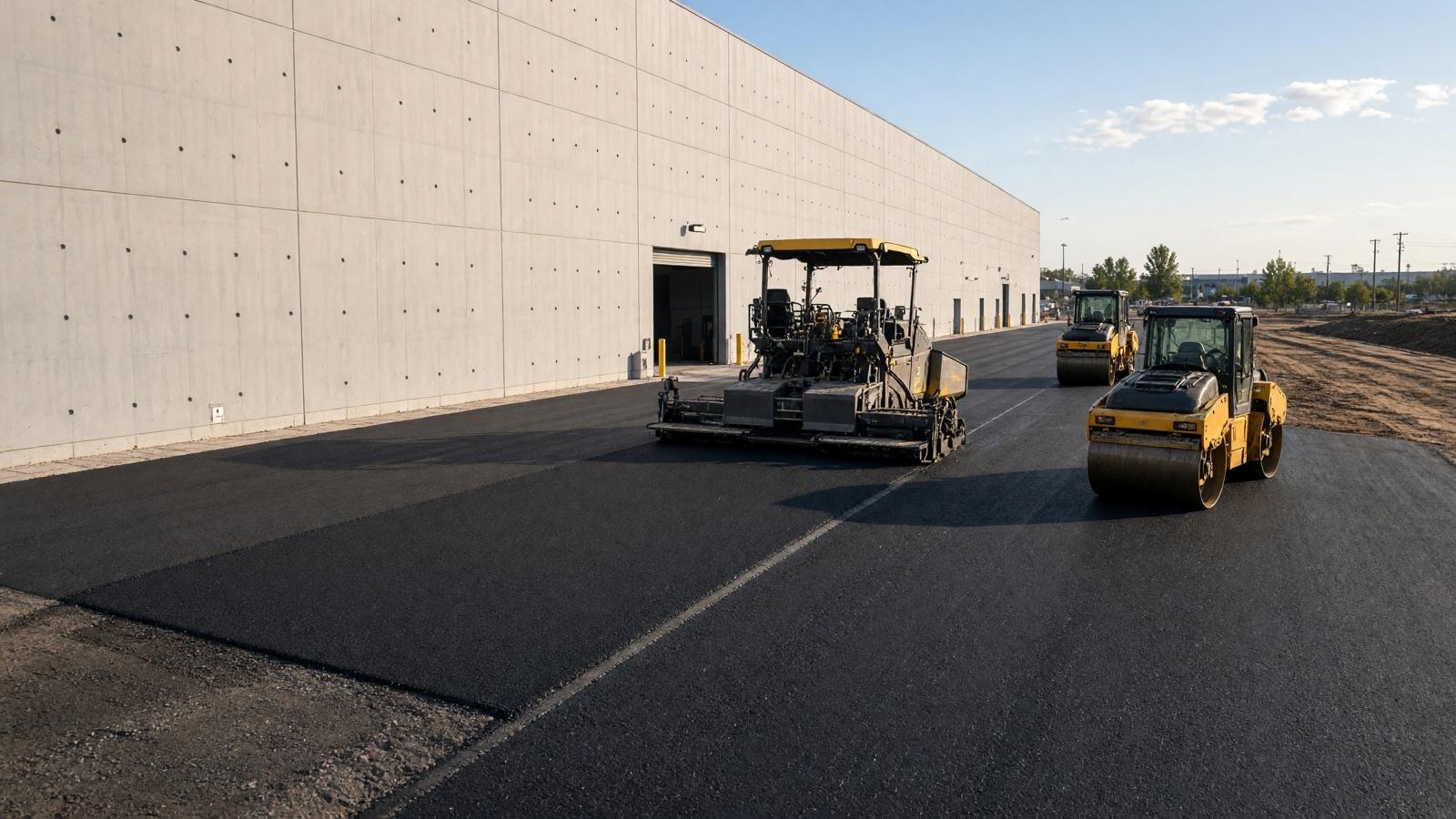 Paving crew working a new commercial parking lot — Commercial Asphalt Paving & Parking Lot Services in Riverside, CA