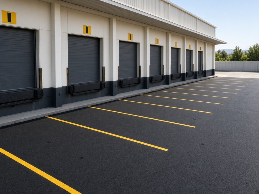 Numbered trailer stalls painted in a truck court — Parking Lot Striping & ADA Layout in Riverside, CA